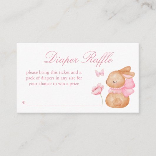 バニーピンクの弓ベビーシャワーおむつラッフル エンクロージャーカード (正面)