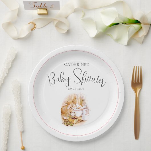 バニーピンクガール赤ちゃんシャワー ペーパープレート (ウェディング)