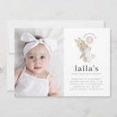 バニーピンクバルーンフォト1st誕生日招待状 招待状 (正面)