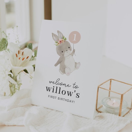 バニーピンクバルーン1stバースデーウェルカムサイン 台座サイン