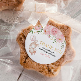 バニーピンクフローラバルーン誕生日ありがとうラベル ラウンドシール