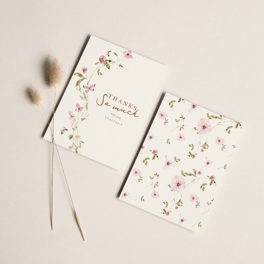 バニーピンクフローラベビーシャワーサンキューカード サンキューカード