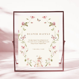 バニーピンクフローラ赤ちゃんシャワーおむつラッフル 台座サイン