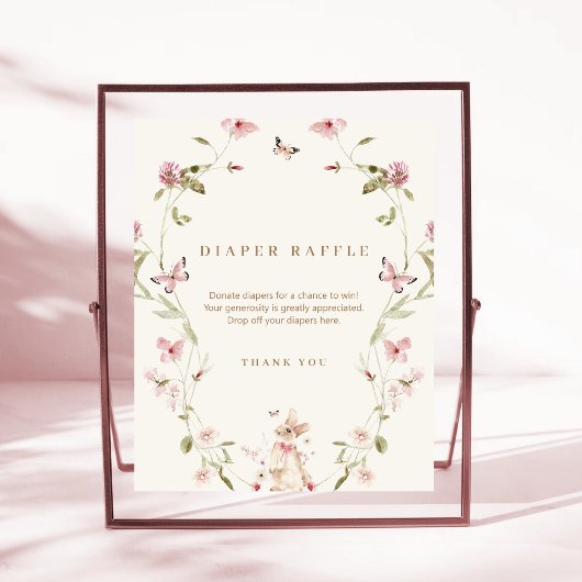 バニーピンクフローラ赤ちゃんシャワーおむつラッフル 台座サイン