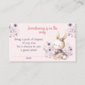 バニーピンク紫ベビーシャワーおむつラッフルカード エンクロージャーカード (正面)