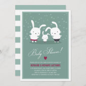 バニーファミリーカップルズベビーシャワー招待状ティール(緑がかった色) 招待状 (正面/裏面)