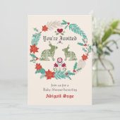 バニーフォークアートリースウィンターニュートラルベビーシャワー 招待状 (スタンド正面)