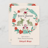 バニーフォークアートリースウィンターニュートラルベビーシャワー 招待状 (正面/裏面)