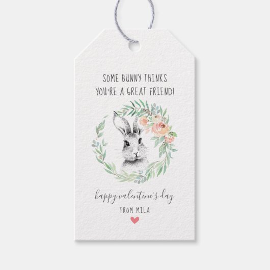 バニーフレンドキッズクラスルームValentinesパーティー ギフトタグ (正面)