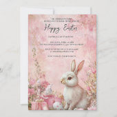 バニーフローラとエッグピンクハッピーイースター 招待状 (正面)