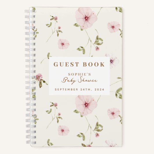 バニーフローラウォーターカラーベビーシャワーゲストブック ノートブック (正面)