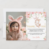 バニーフローラバルーン誕生日写真サンキューカード サンキューカード (正面)
