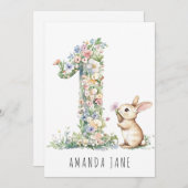 バニーフローラ1歳の誕生日 招待状 (正面/裏面)