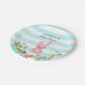 バニーブルーティール（緑がかった色）ストライプフローラボーイベビーシャワー ペーパープレート (アングル)