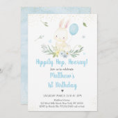 バニーブルーボーイグリーナリー誕生日 招待状 (正面/裏面)