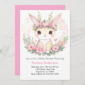 バニーブロッサムBashバニーガールベビーシャワー 招待状 (正面/裏面)