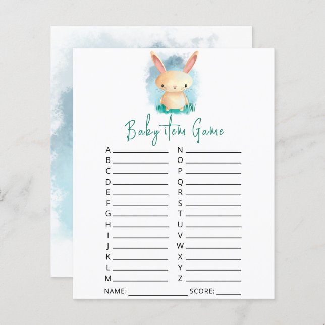 バニーベビーアイテムゲーム。赤ちゃんシャワーゲーム (正面/裏面)