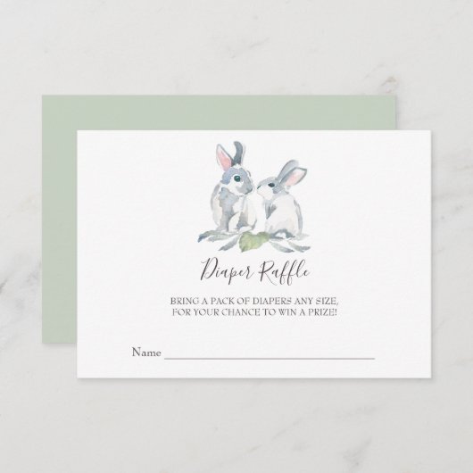 バニーベビーシャワーおむつラッフル 招待状 (正面/裏面)