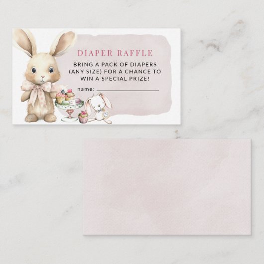 バニーベビーシャワーガールおむつラッフル エンクロージャーカード (正面/裏面)