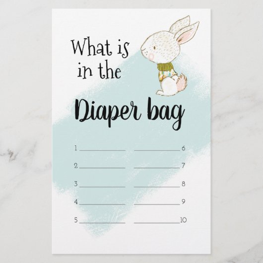 バニーベビーシャワーゲーム – おむつバッグ チラシ (正面)