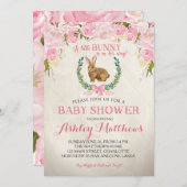 バニーベビーシャワーピンク美しいフローラ招待状 招待状 (正面/裏面)