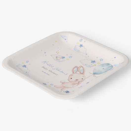 バニーベビーシャワーボーイ ペーパープレート (傾斜あり)