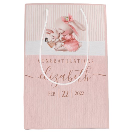 バニーベビーシャワー抱き枕 ミディアムペーパーバッグ (正面)