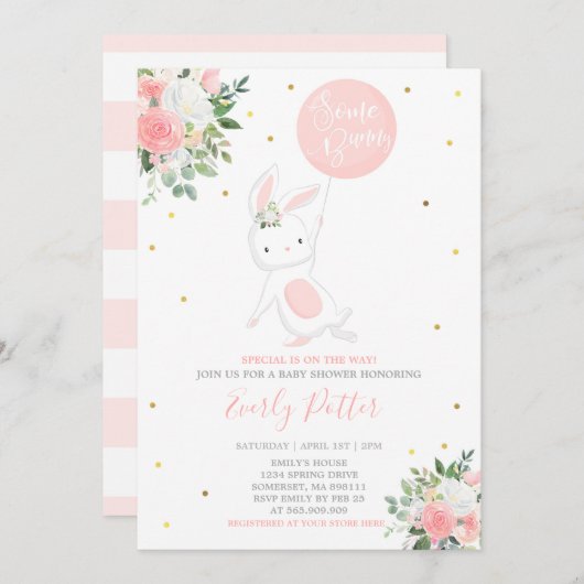 バニーベビーシャワー招待状いくつかのバニースペシャル 招待状 (正面/裏面)