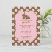 バニーベビーシャワー招待状ベビーガール水玉模様 招待状 (スタンド正面)