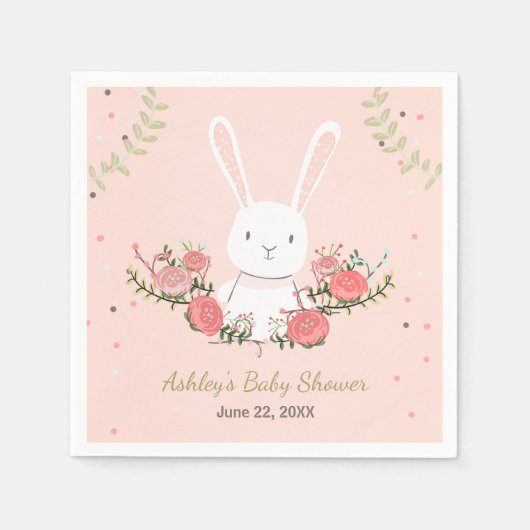 バニーベビーシャワー紙ナプキンウッドランドピンクの女の子 スタンダードカクテルナプキン (正面)