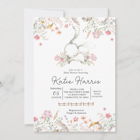 バニーベビーシャワー、バニーベビー招待状 招待状 (正面)