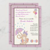 バニーベビー散粒パープルプラ縁どイド 招待状 (正面/裏面)