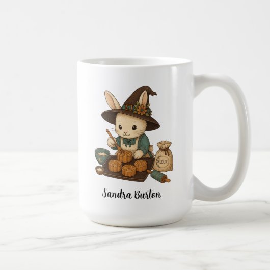 バニーベーカリーの名入れまたはテキスト コーヒーマグカップ (右)