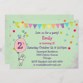 バニーホールディングザバルーンバースデーパーティー招待状 招待状 (正面/裏面)