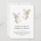 バニーボーイガールジョイント誕生日招待状 招待状 (正面)