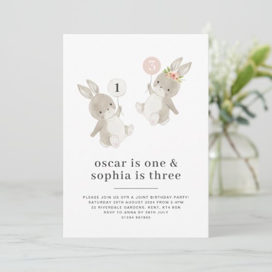 バニーボーイガールジョイント誕生日招待状 招待状 (スタンド正面)