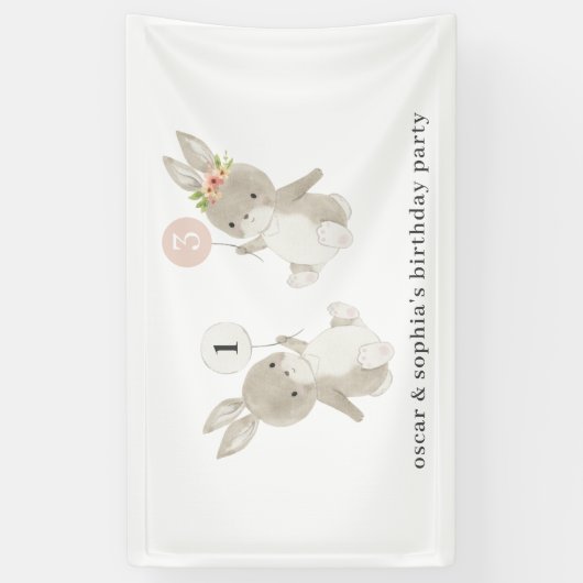 バニーボーイガールジョイント誕生日招待状 横断幕 (縦)