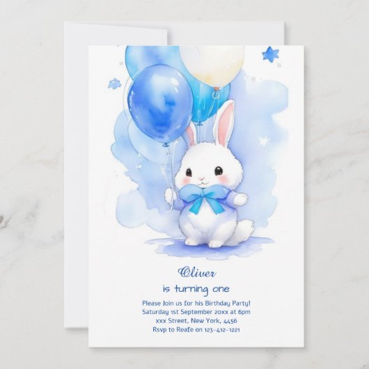 バニーボーイファースト誕生日招待状 招待状 (正面)