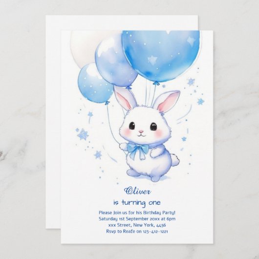 バニーボーイファースト誕生日招待状 招待状 (正面/裏面)