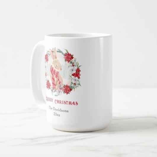 バニーポインセチア水の色の名前クリスマスマグ コーヒーマグカップ (正面左)