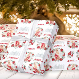 バニーポインセチア水の色の名前クリスマス ラッピングペーパー