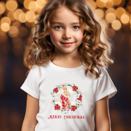 バニーポインセチア水の色ガールクリスマス Tシャツ