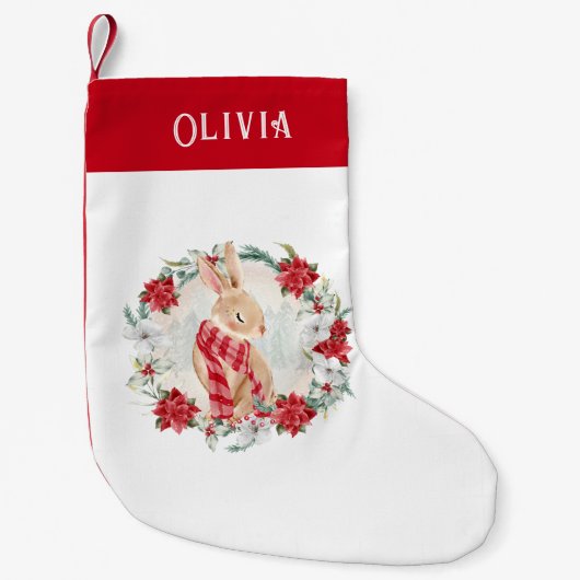 バニーポインセチア水の色名ガールクリスマス スモールクリスマスストッキング (正面)