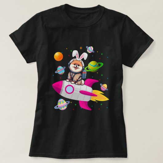バニーポメラニア犬宇宙惑星イースター犬のオーナー Tシャツ (デザイン正面)