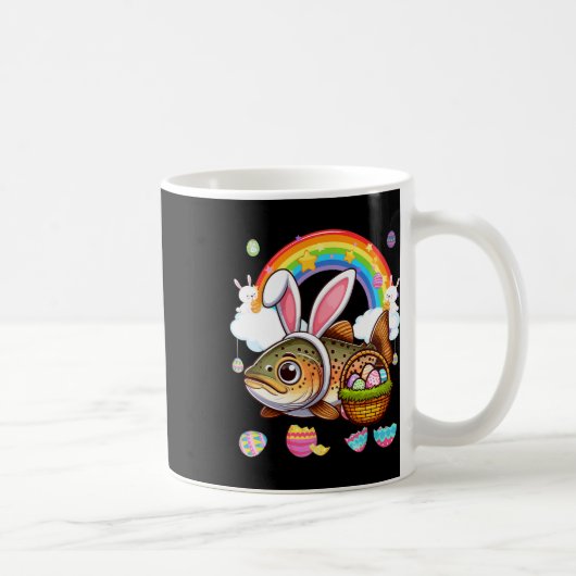 バニーマス魚イースター狩り卵バスケットカラー コーヒーマグカップ (右)