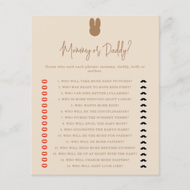 バニーママまたはパパの赤ちゃんシャワーゲーム (正面)