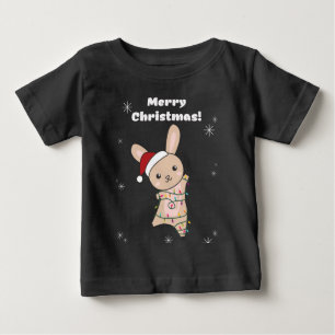 バニーメリークリスマスウィンターアニマルウサギベビー ベビーTシャツ
