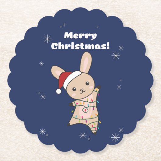 バニーメリークリスマスウィンターアニマルウサギ紙 ペーパーコースター (正面)
