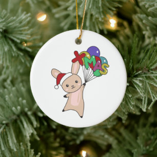 バニーメリークリスマスウィンターアニマルウサギ セラミックオーナメント