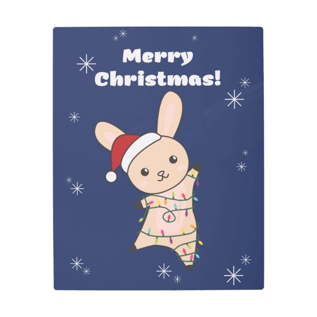 バニーメリークリスマス冬の動物うさぎメタル メタルプリント (正面)